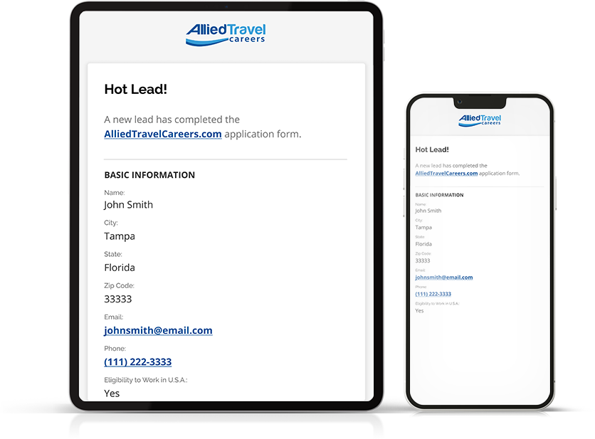 Allied Travel Job Board Filtered Leads Screen