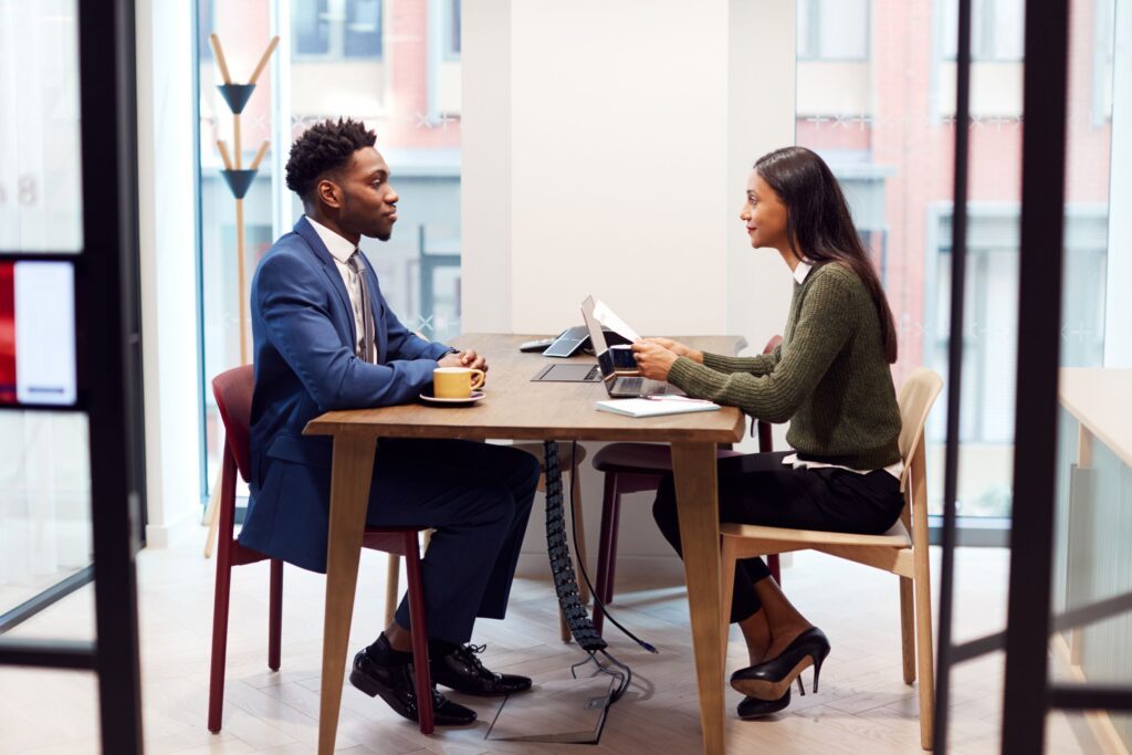 A man and a woman in a job interview
